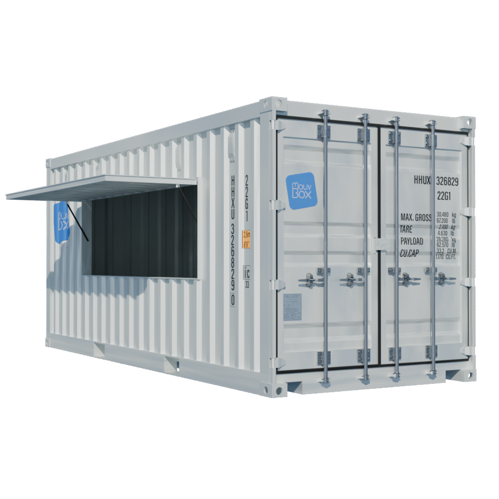 Location Snack Box 20&prime; Dynamique – Container aménagé en acier Corten avec vantail relevable et appui-comptoir - Image 1