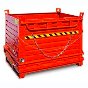 Conteneur de stockage orange RAL 2004 800L 1200 x 1000 x 650 mm avec trappe et chaine de securite anti glissement 1