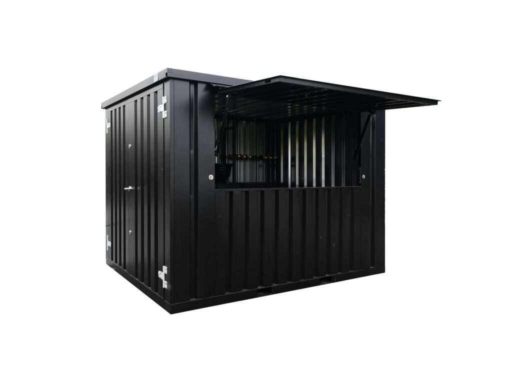 Conteneur bar démontable XL 3 x 2 mètres noir RAL 9005 avec toit sécurisé et doubles portes - Image 1