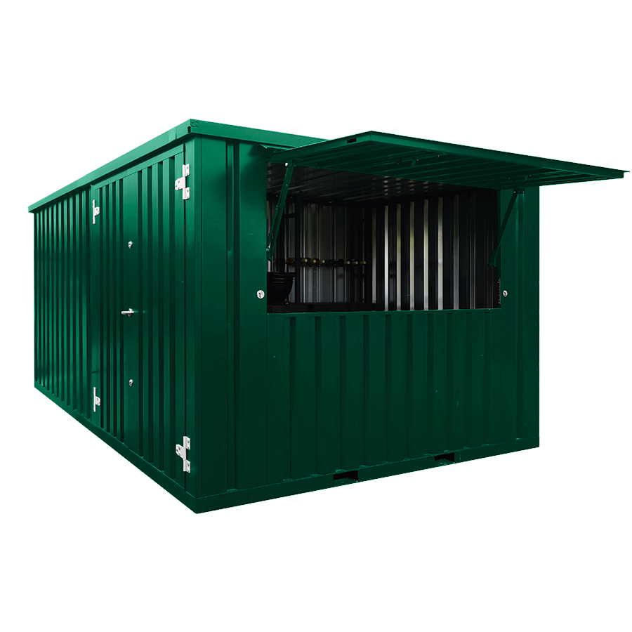 Conteneur bar dÃ©montable 4×3 mètres en couleur RAL 6005 vert - Image 1