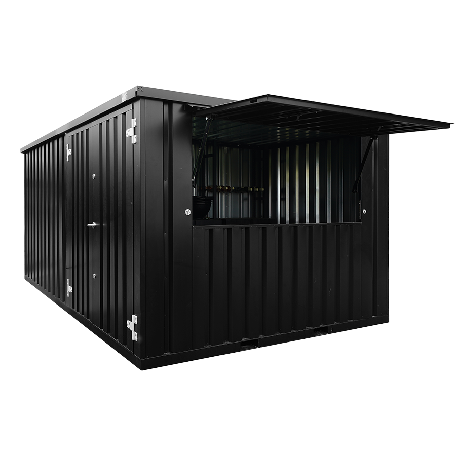 Conteneur bar démontable XL 4×3 mètres noir RAL 9005 avec double porte et toit sécurisé - Image 1