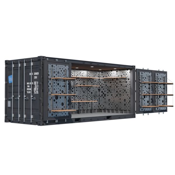 Container aménagé Shop-Box 20 pieds – Open-Side avec ouverture latérale, double porte et équipements premium - Image 1