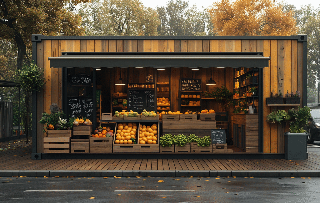 Container commercial écoresponsable pour fruits et légumes frais – LE PRIMEUR – Mobilité et durabilité- Duneloft 1