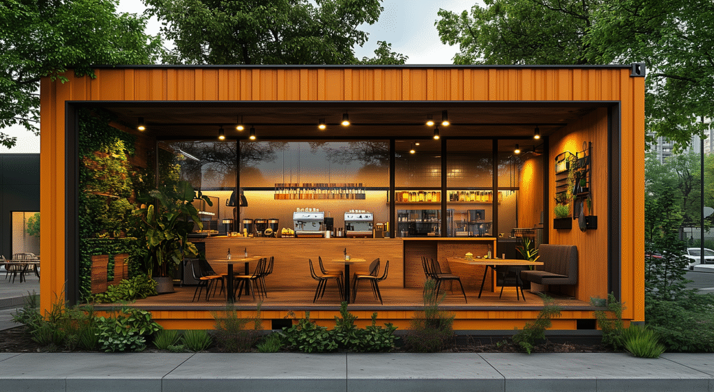 Container aménagé LA CAFETERIA – espace moderne, convivial, mobile et écoresponsable avec cuisine équipée et personnalisation- Duneloft - Image 1