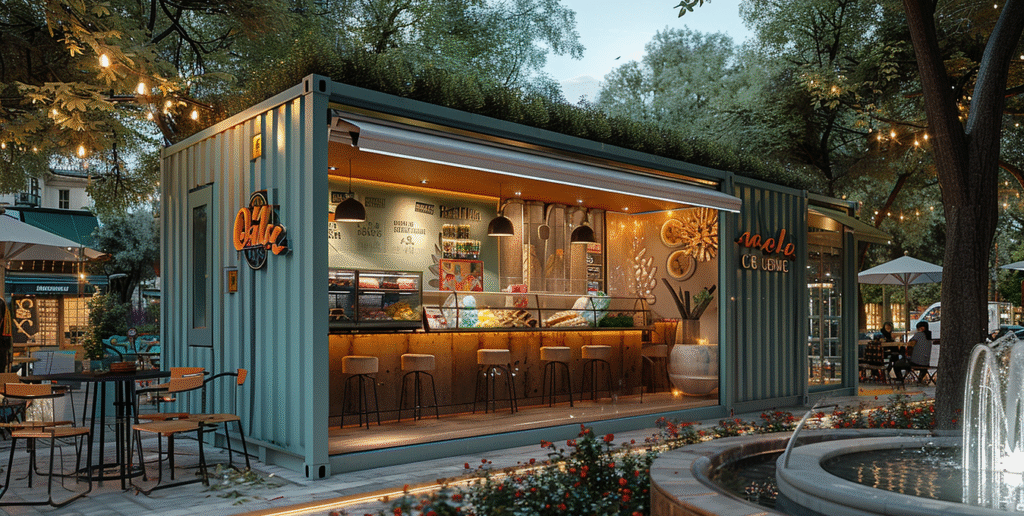 Container Snack aménagé – innovant, écoresponsable, modulable et mobile pour restauration rapide en ville- Duneloft - Image 1