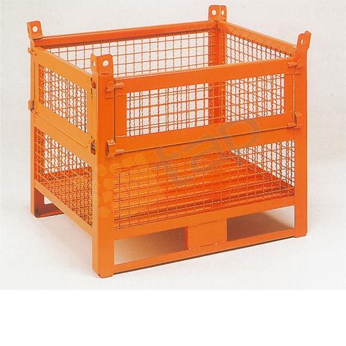 Conteneur 4 côtés grillagés avec 2 demi-ouvertures 1200×1000 mm – lot de 6 en acier laqué orange 1