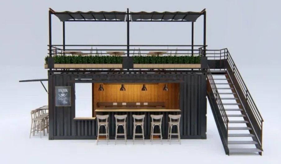 Conteneur de bar 20 pieds avec terrasse et escalier type 10 - Image 1