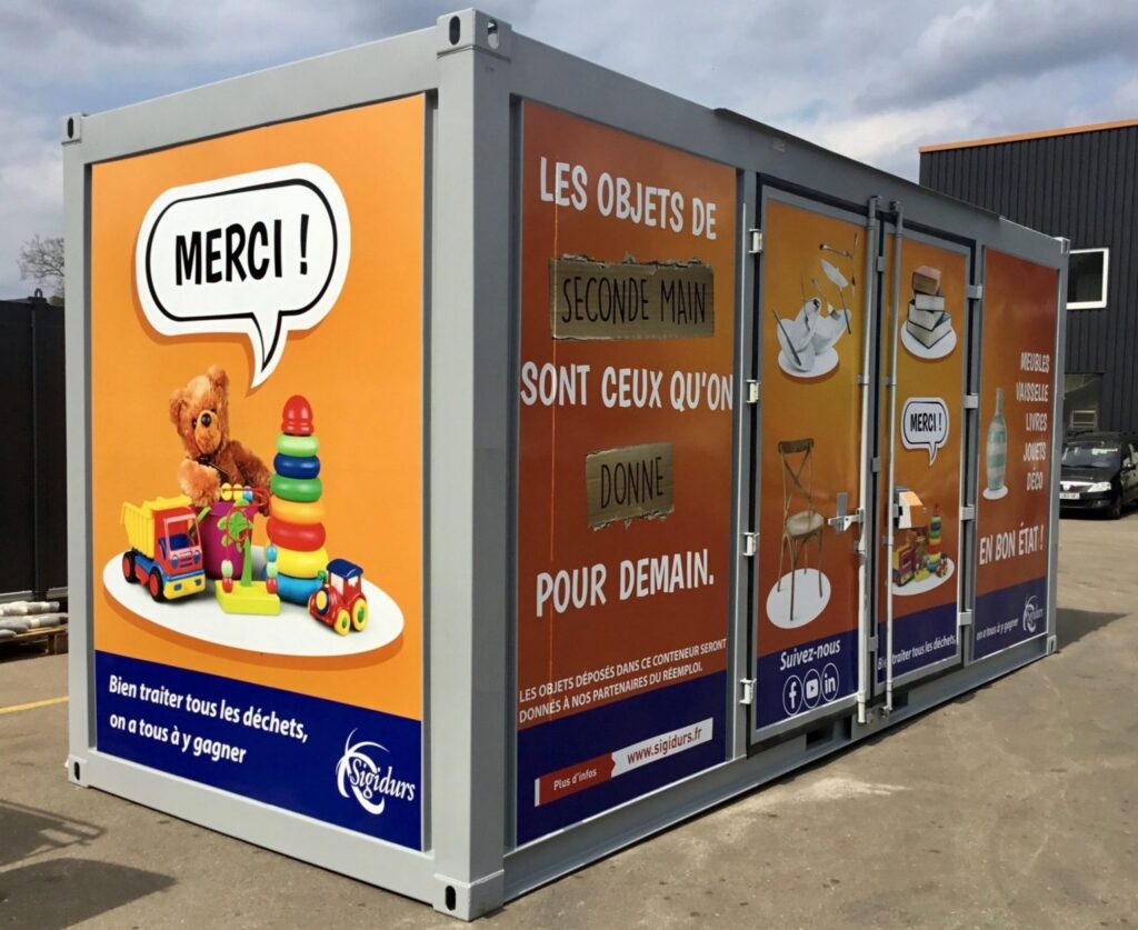 Conteneur de stockage en acier profilé entièrement soudé de 3 mm – recyclerie jouets, articles de sport et loisirs – portes standard ou latérales - Image 1