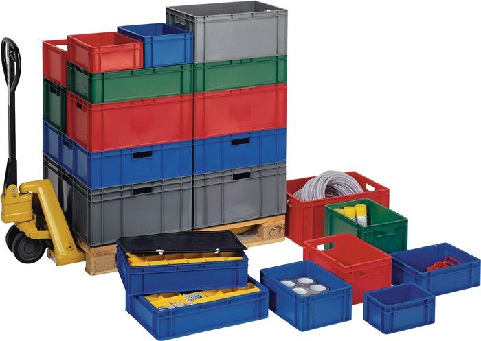 Conteneur de transport gerbable – L300xl200xH145 mm gris PP – Parois latérales fermées – LA-KA-PE - Image 1