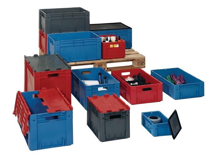 Conteneur de transport gerbable L400xl300xH145 mm gris PP – charge lourde – parois latérales fermées – LA-KA-PE 1