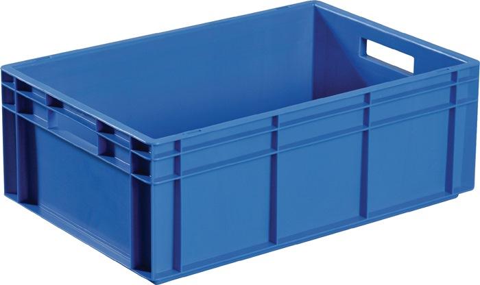 Conteneur de transport gerbable 600x400x280 mm – bleu PP – poignée traversante – parois latérales fermées – PROMAT 1
