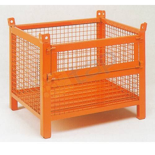 Conteneur cotés grillagés avec demi-porte rabattable 1200×800 mm – lot de 6 en acier laquée orange RAL 2004 - Image 1