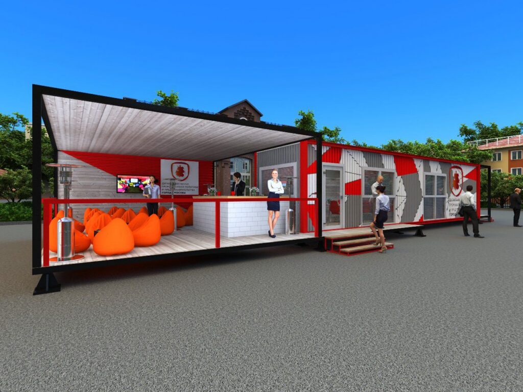 Grand restaurant café modulaire ISK90 – 90 m² – conception personnalisée en containers maritimes - Image 1