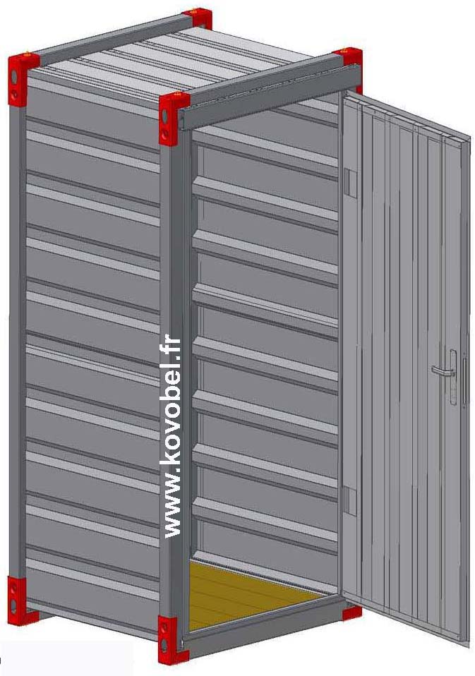 Mini container de stockage démontable – 1.00 m x 1.20 m x 2.20 m – Porte tôlée - Image 1