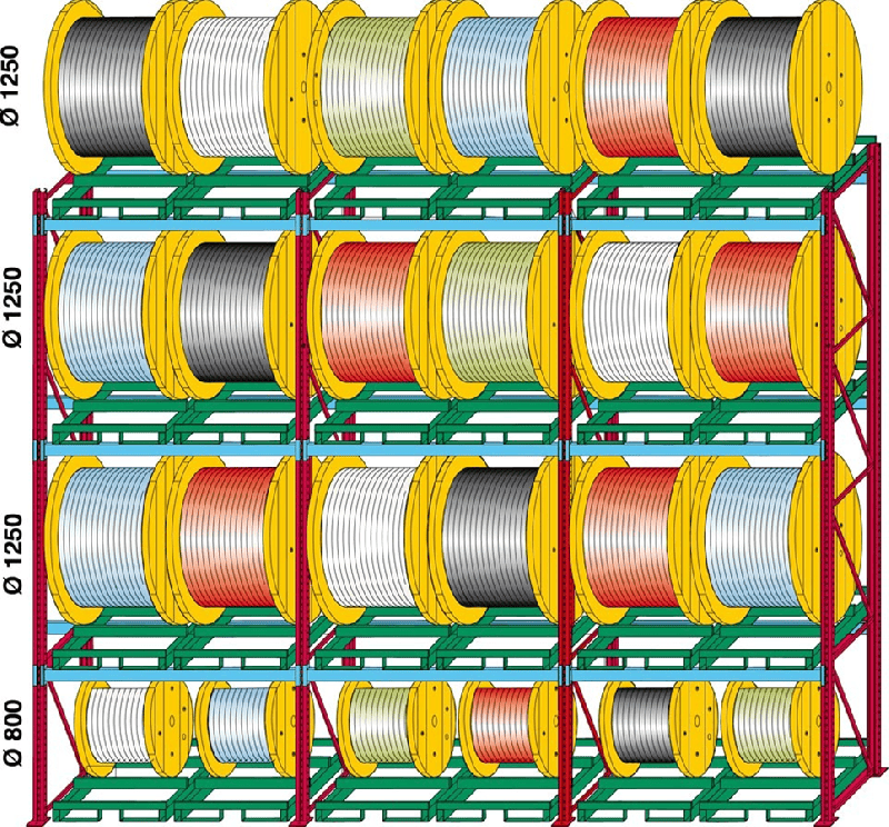 Rack statique pour rayonnages de bobines – hauteur 4500 mm, capacité 6100 kg, tourets Ø600 à 1500 mm - Image 1