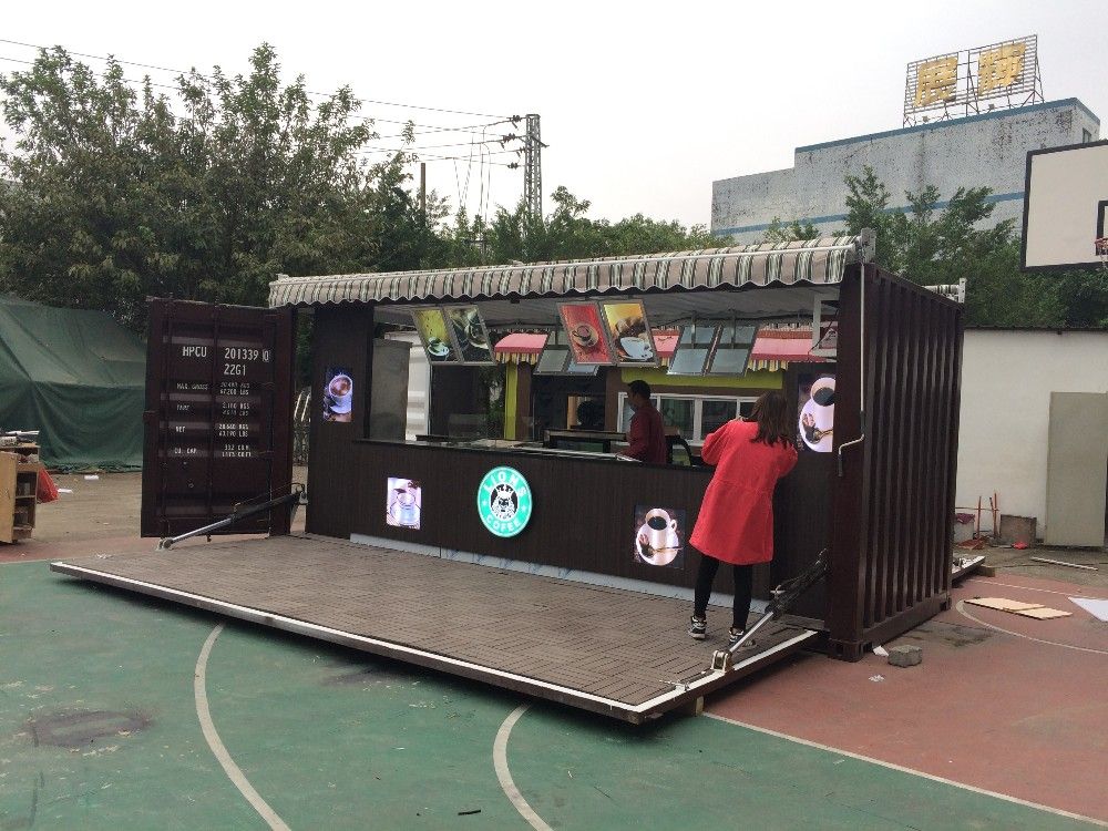 Snack ISK12 – type 4 double terrasse pliable – conteneur aménagé pour mini bar et restaurant 1