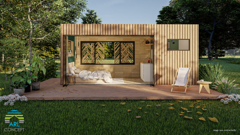 Studio aménagé personnalisable, avec salle de bain coin douche et wc – Container 20 pieds 1