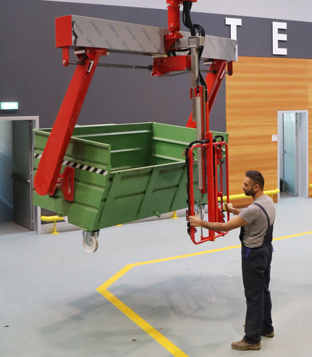 Élévateur pour conteneurs en métal Megapartner Dalmec – sur colonne avec outil de préhension à mâchoires réglables - Image 2