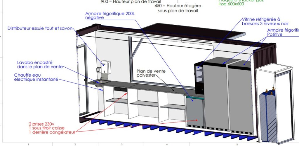 Container friterie tout équipé – Snack mobile 6m – Friteuse 4 bacs – Vitrine boissons – 1117 - Image 2