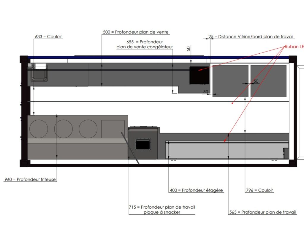 Container friterie tout équipé – Snack mobile 6m – Friteuse 4 bacs – Vitrine boissons – 1117 - Image 3
