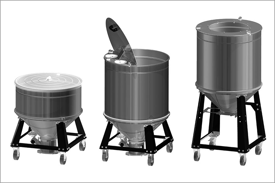 Container de stockage en acier inoxydable – fixation et raccordement pour transfert matière 2