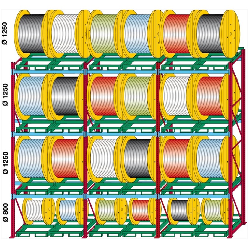 Rack et palettes de stockage statique de tourets PT13 – Diamètre 600 à 1500 mm, charge 2000 kg par niveau - Image 1