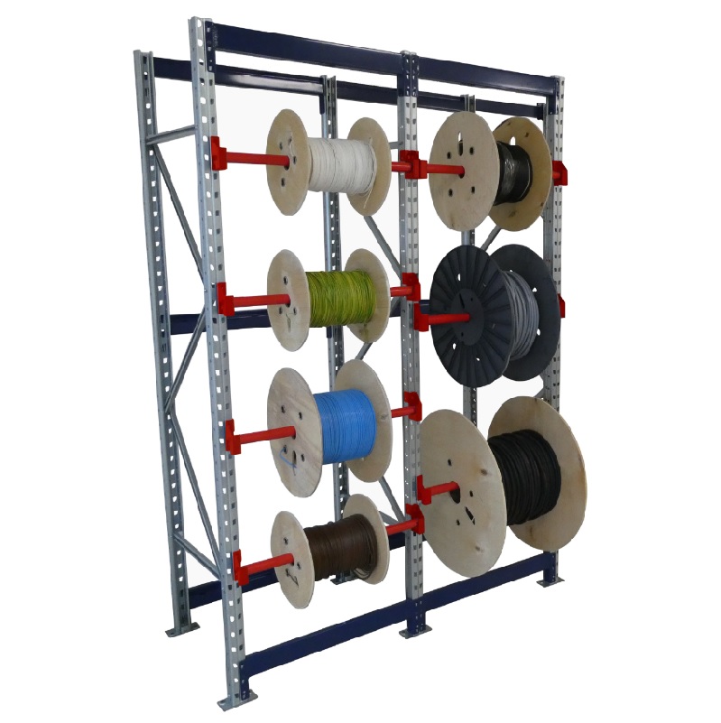 Rack de stockage dynamique CABLERACK® LEGER pour petits tourets – Capacité 240 kg/travée, 3 niveaux, largeur touret 580 mm - Image 1