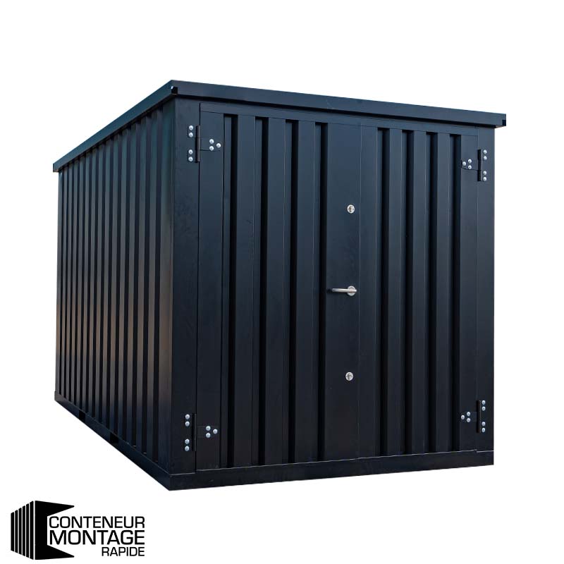 Conteneur démontable noir 3 x 2 mètres – avec double porte sur le côté 2 mètres (petit côté) – teinté RAL 9005 – 5.5 m² - Image 1