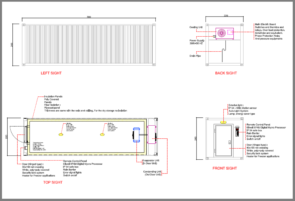 Chambre Froide De Type Conteneur RFR30-DOUBLE – 8 m x 2,2 m x 2,45 m – Plage +5°C à -23°C - Image 1