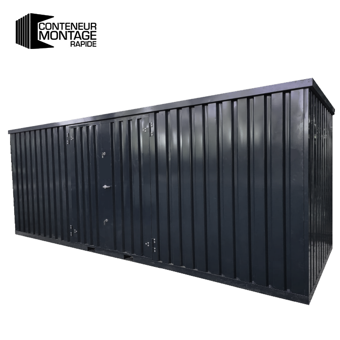 Conteneur démontable noir 6 x 2 mètres (12 m²) – avec double porte sur le grand côté de 6 mètres - Image 1