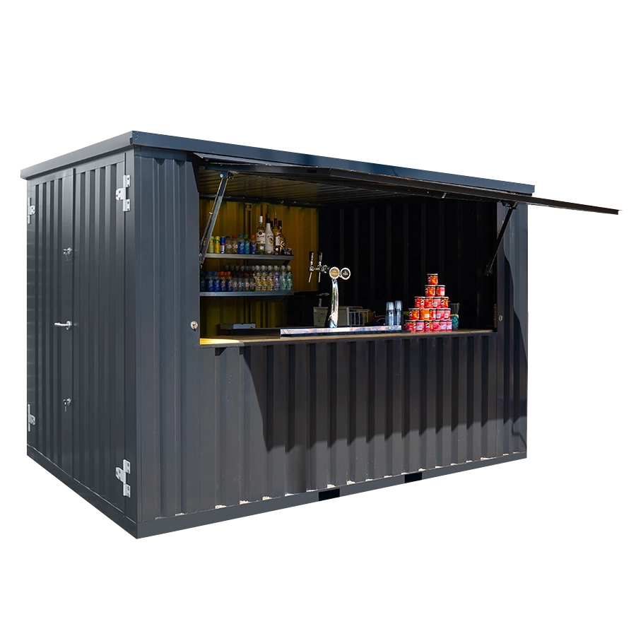 Conteneur bar démontable 4×2 m XL RAL 7016 – couleur noire avec auvent pliable et double porte - Image 1