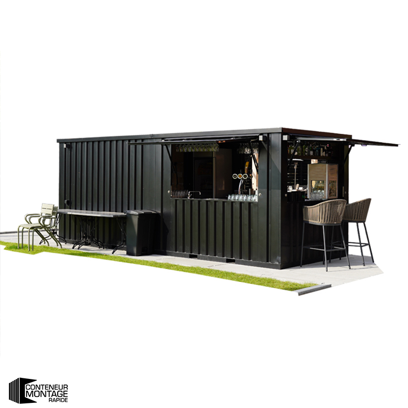 Conteneur bar démontable 6×2 mètres XL (20 pieds) – 12 m² – RAL 9005 & RAL 7016 - Image 1