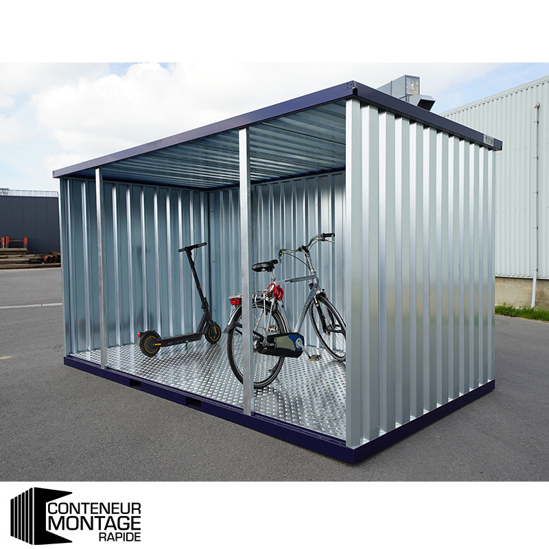 Cabane de Jardin 4 x 2 mètres (7.5 m²) – Conteneur démontable ouvert côté long – Bleu Acier/Galvanisé - Image 2