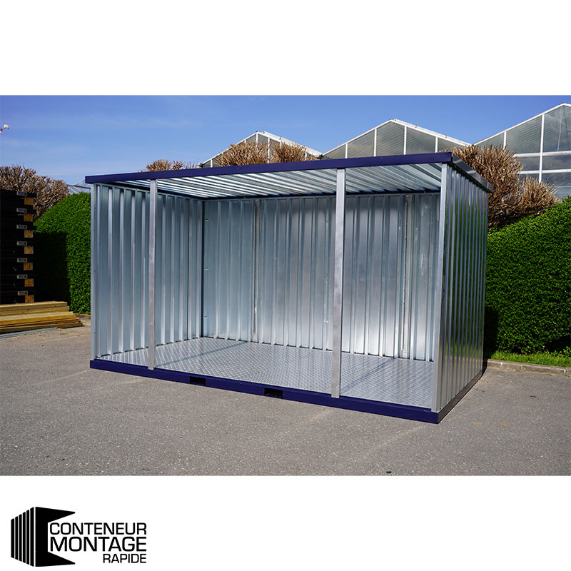 Cabane de Jardin 4 x 2 mètres (7.5 m²) – Conteneur démontable ouvert côté long – Bleu Acier/Galvanisé - Image 4