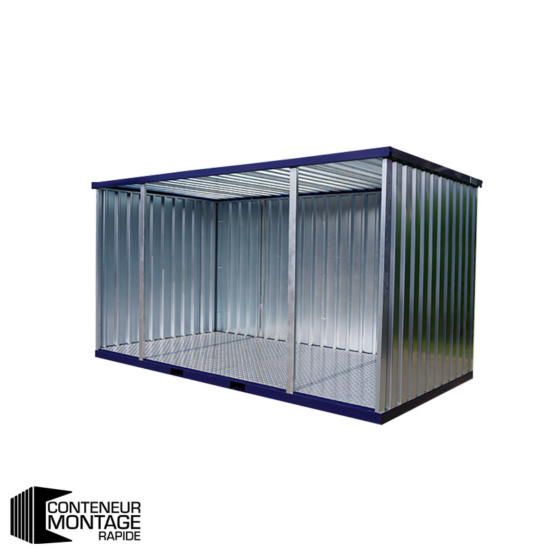 Cabane de Jardin 4 x 2 mètres (7.5 m²) – Conteneur démontable ouvert côté long – Bleu Acier/Galvanisé - Image 1
