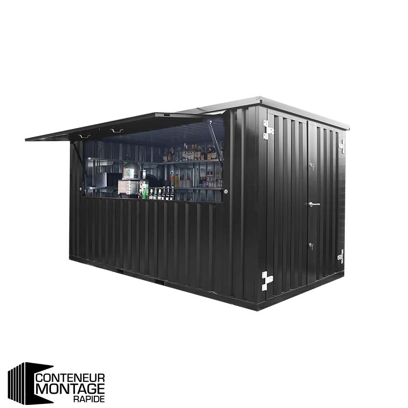 Conteneur bar démontable 4×2 mètres (13 pieds) – auvent 3 mètres – livré en kit - Image 1