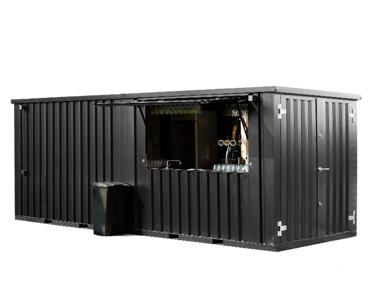 Conteneur bar extérieur amovible 8 x 2 mètres (26ft) – Démontable avec auvent et double porte - Image 4