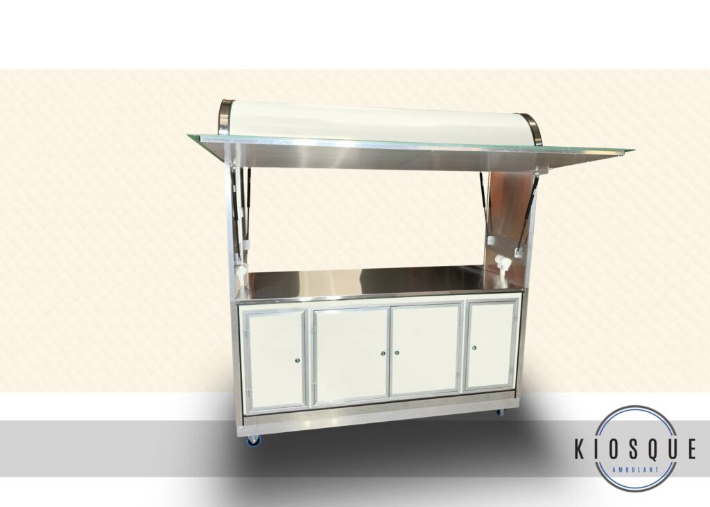 Petit kiosque ambulant – Kiosque mobile roulant ou fixe – Carrosserie aluminium – Plan de travail inox – 217 cm x 80 cm x 200 cm - Image 3