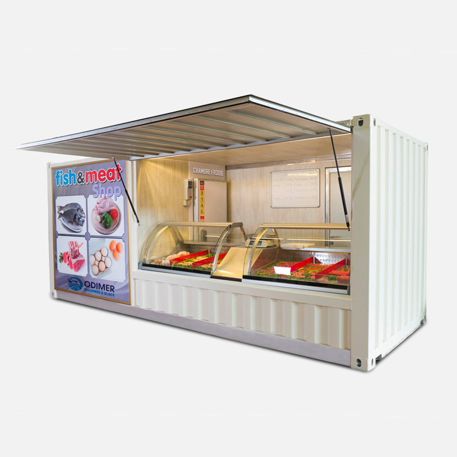 Kiosque mobile conteneurisé Odimer – Boutique mobile 20 pour poissonnerie – 2,2 x 5,85 x 2,45 m - Image 1