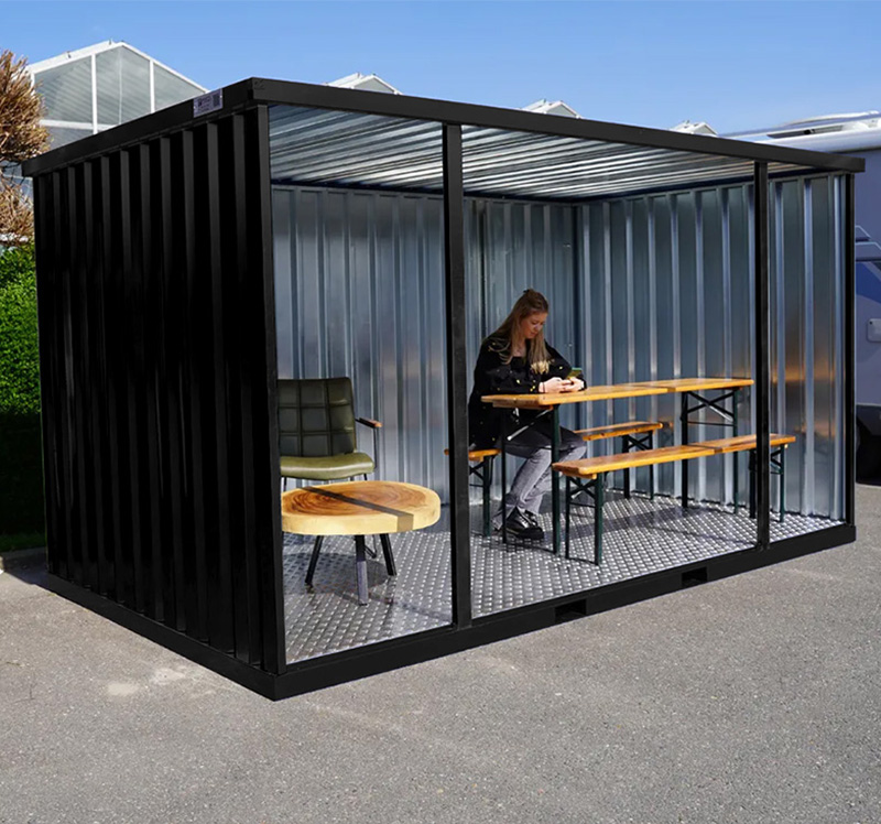 Conteneur démontable ouvert côté long 4×2 mètres – RAL 9005 noir – 7,5 m² – Conteneurs de jardins - Image 3