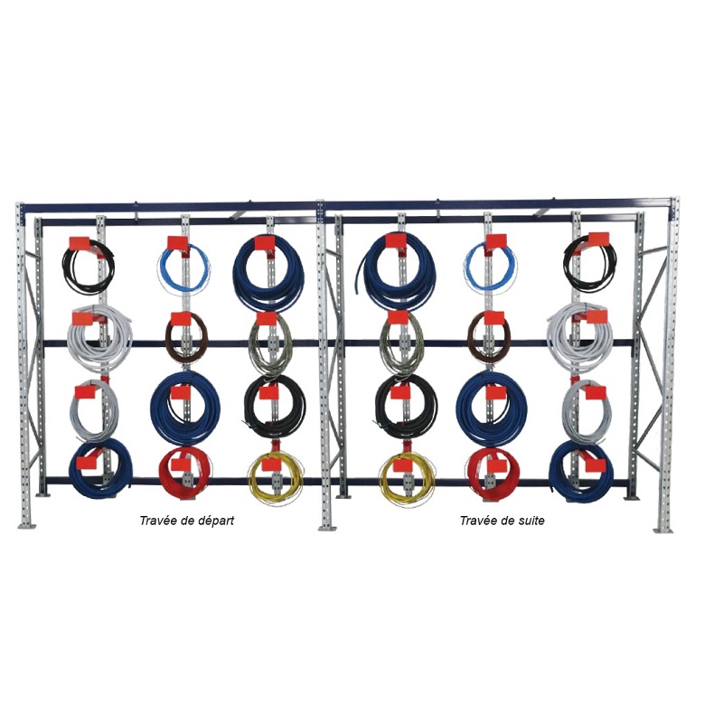 Rack à chutes – Rayonnage modulaire pour stockage de bobines de câbles – Acier galvanisé et epoxy – Charge 80 kg/bras - Image 1