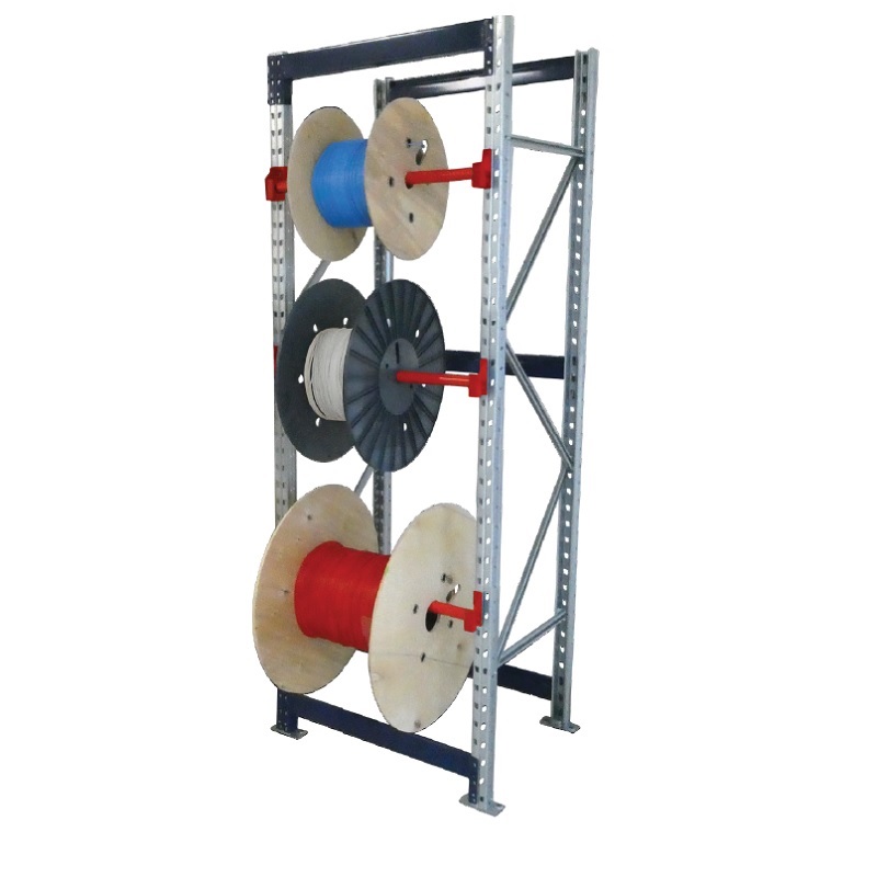 Rack à tourets léger – Stockage de bobines de câbles en acier modulaire – 3 niveaux, charge 80 kg/niveau, largeur max. 580 mm - Image 1