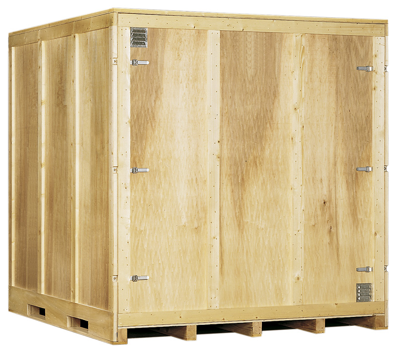 Conteneur garde-meubles 8 m³ à monter – Conteneur bois avec palette 4 entrées et grilles d&rsquo;aération – Fabriqué en France – Référence CTNGMBSNT-EM01 - Image 1