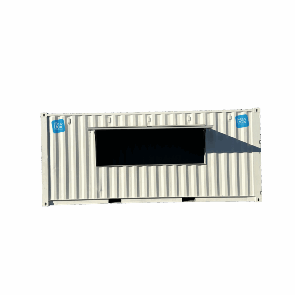 Location Snack Box 20&prime; Dynamique – Container aménagé en acier Corten avec vantail relevable et appui-comptoir 4