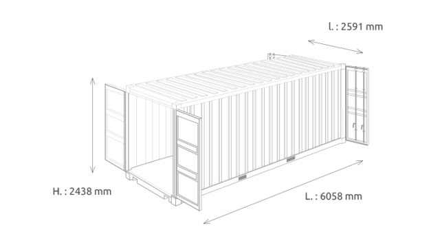 Conteneur 20 pieds double door – Longueur 6m – Surface 34m3 –  idéal pour le stockage, le self-stockage et les projets d&rsquo;aménagement sur mesure - Image 2