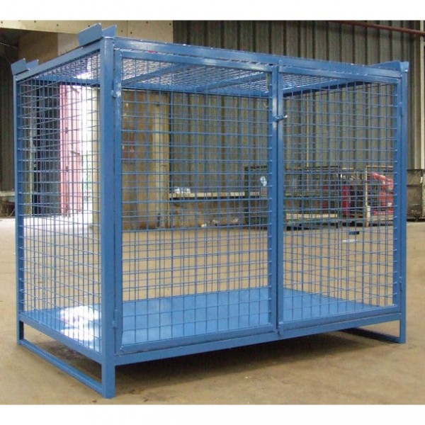 Conteneur grillagé sécurisé sur mesure – 3 côtés grillagés, toit grillagé, fond tôlé, 2 ½ portes cadenassables, gerbable 650 kg 1