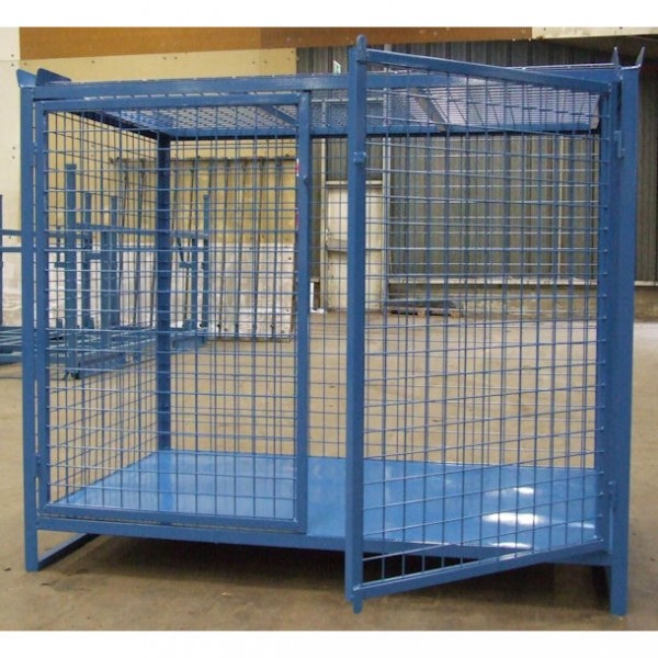 Conteneur grillagé sécurisé sur mesure – 3 côtés grillagés, toit grillagé, fond tôlé, 2 ½ portes cadenassables, gerbable 650 kg 2