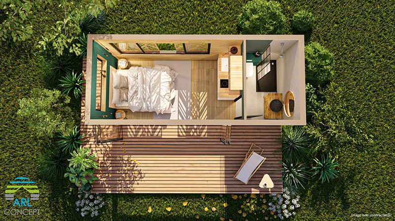 LE STUDIO – Container 20 pieds aménagé avec baie vitrée alu, fenêtre PVC, équipement sanitaire et électricité 2
