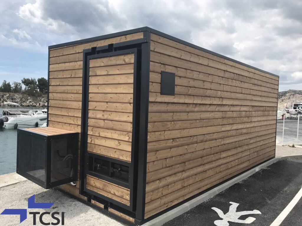 Container maritime aménagé avec bardage bois – 20 pieds high cube – Marseille 13016 1