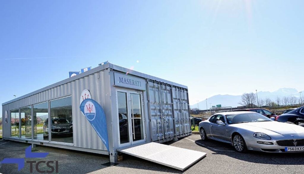 Container aménagé en commerce automobile dans le 13 – Concession automobile par TCSI en conteneurs aménagés 1